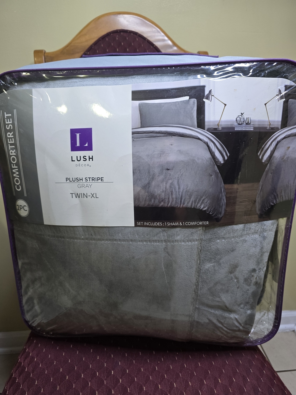 Lush Decor Gray Plush Stripe Comforter Set - Twin XL